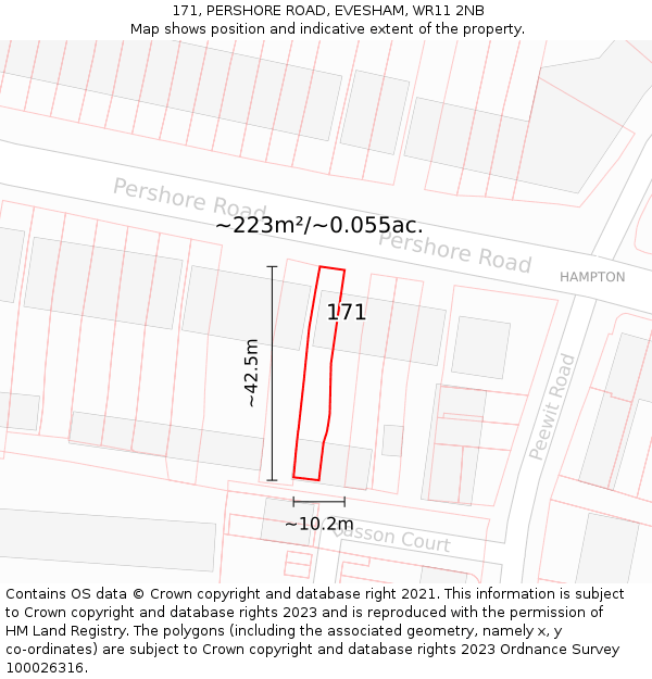 171, PERSHORE ROAD, EVESHAM, WR11 2NB: Plot and title map