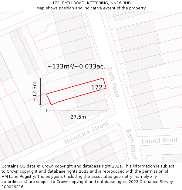 172, BATH ROAD, KETTERING, NN16 9NB: Plot and title map