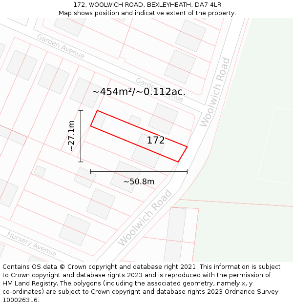 172, WOOLWICH ROAD, BEXLEYHEATH, DA7 4LR: Plot and title map