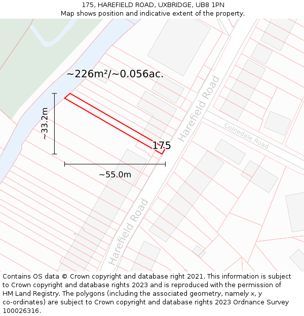 175, HAREFIELD ROAD, UXBRIDGE, UB8 1PN: Plot and title map