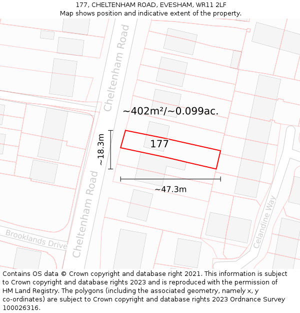 177, CHELTENHAM ROAD, EVESHAM, WR11 2LF: Plot and title map