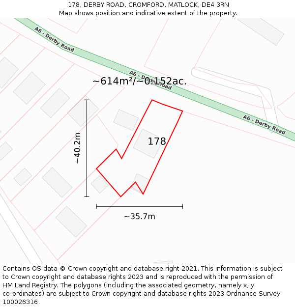 178, DERBY ROAD, CROMFORD, MATLOCK, DE4 3RN: Plot and title map