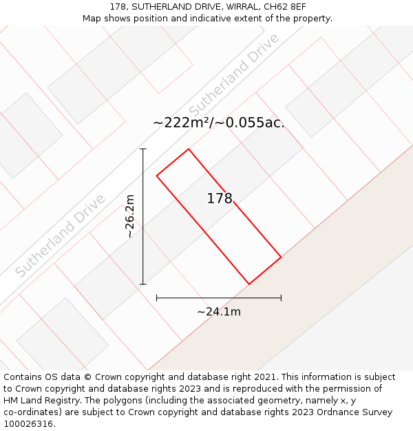 178, SUTHERLAND DRIVE, WIRRAL, CH62 8EF: Plot and title map