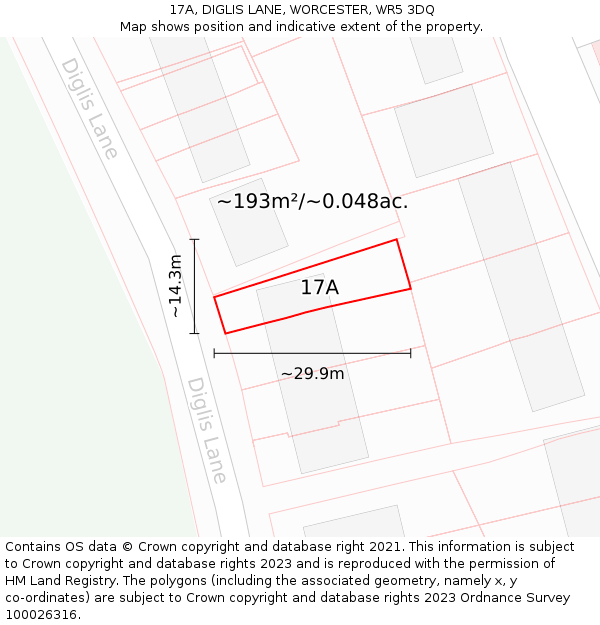 17A, DIGLIS LANE, WORCESTER, WR5 3DQ: Plot and title map