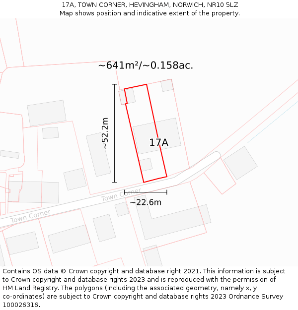 17A, TOWN CORNER, HEVINGHAM, NORWICH, NR10 5LZ: Plot and title map