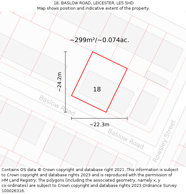 18, BASLOW ROAD, LEICESTER, LE5 5HD: Plot and title map