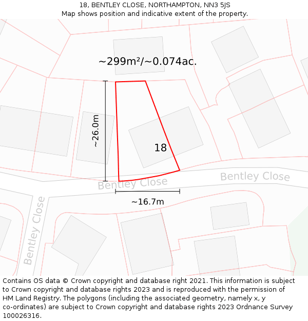 18, BENTLEY CLOSE, NORTHAMPTON, NN3 5JS: Plot and title map