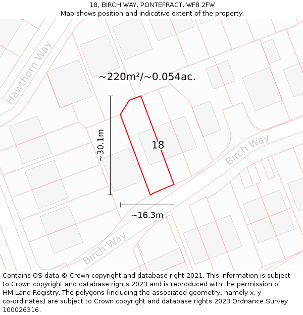 18, BIRCH WAY, PONTEFRACT, WF8 2FW: Plot and title map
