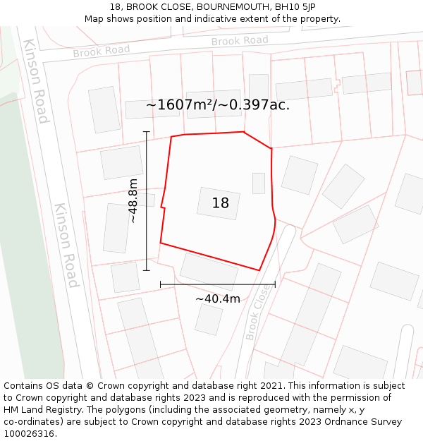 18, BROOK CLOSE, BOURNEMOUTH, BH10 5JP: Plot and title map