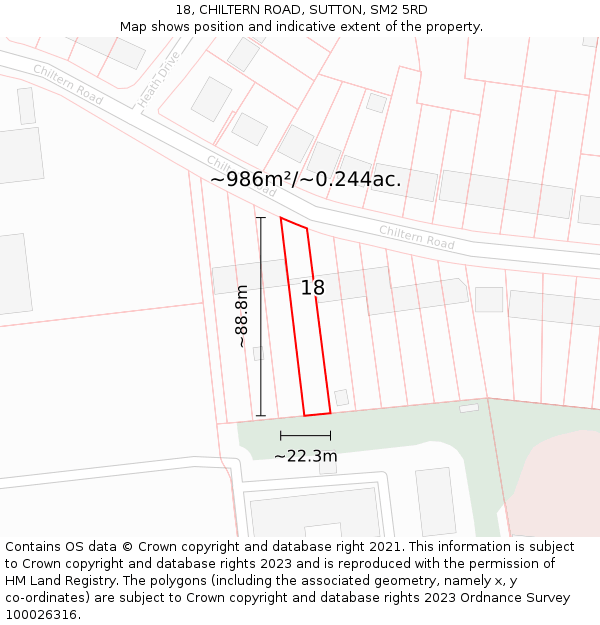 18, CHILTERN ROAD, SUTTON, SM2 5RD: Plot and title map