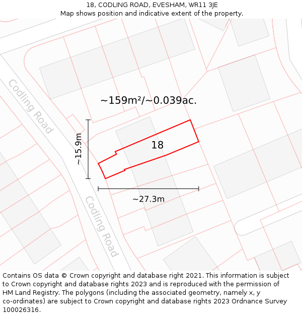 18, CODLING ROAD, EVESHAM, WR11 3JE: Plot and title map