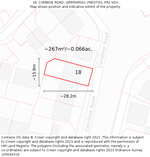 18, COMBINE ROAD, GRIMSARGH, PRESTON, PR2 5DH: Plot and title map