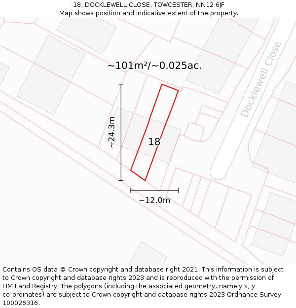 18, DOCKLEWELL CLOSE, TOWCESTER, NN12 6JF: Plot and title map