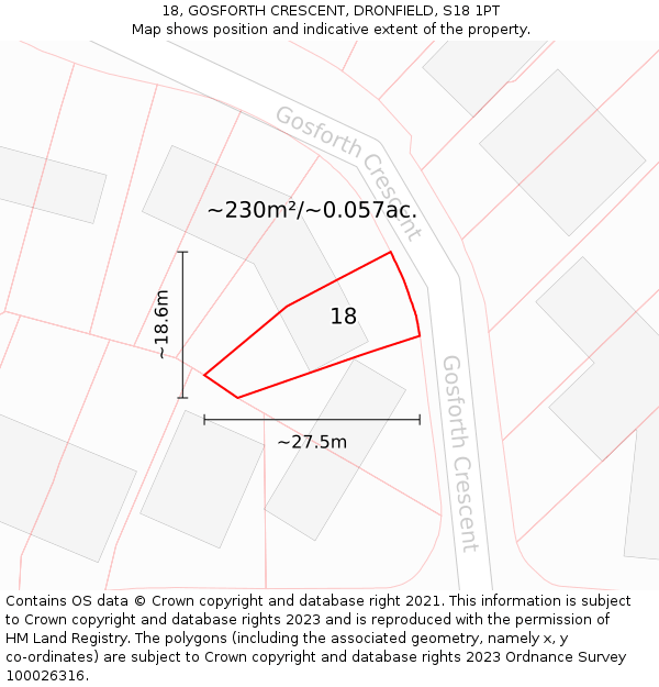 18, GOSFORTH CRESCENT, DRONFIELD, S18 1PT: Plot and title map
