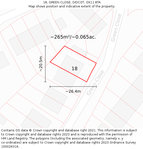 18, GREEN CLOSE, DIDCOT, OX11 8TA: Plot and title map