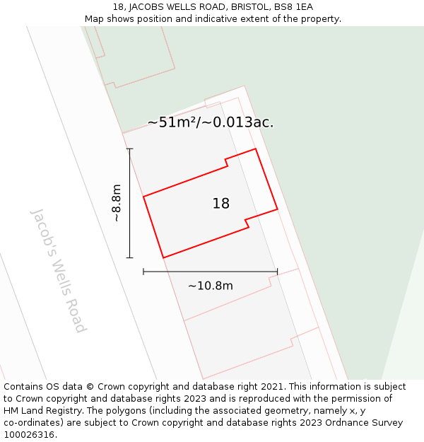 18, JACOBS WELLS ROAD, BRISTOL, BS8 1EA: Plot and title map