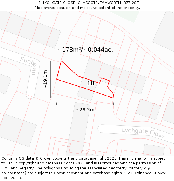 18, LYCHGATE CLOSE, GLASCOTE, TAMWORTH, B77 2SE: Plot and title map