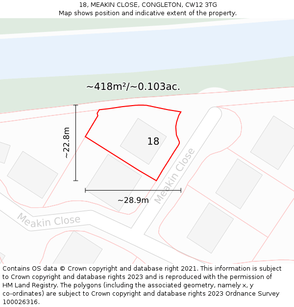 18, MEAKIN CLOSE, CONGLETON, CW12 3TG: Plot and title map