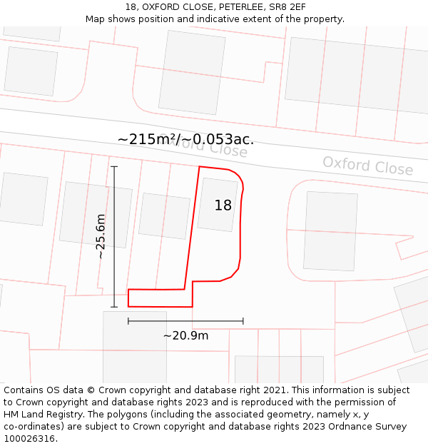 18, OXFORD CLOSE, PETERLEE, SR8 2EF: Plot and title map