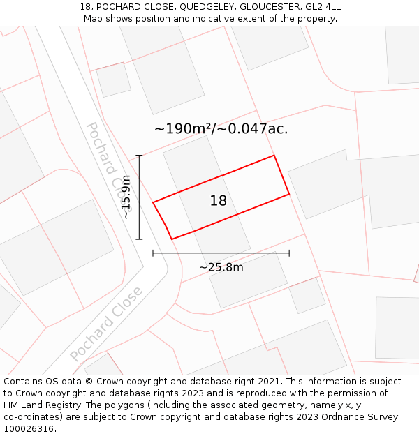 18, POCHARD CLOSE, QUEDGELEY, GLOUCESTER, GL2 4LL: Plot and title map