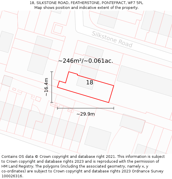 18, SILKSTONE ROAD, FEATHERSTONE, PONTEFRACT, WF7 5PL: Plot and title map