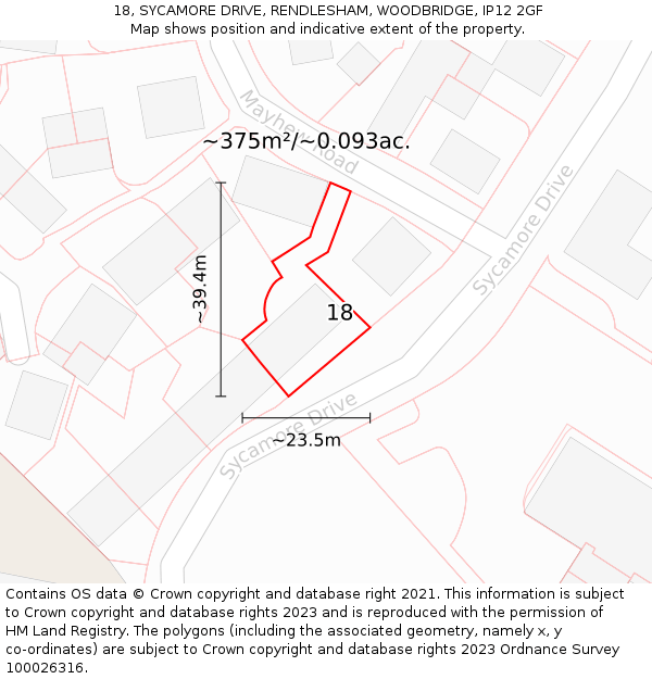 18, SYCAMORE DRIVE, RENDLESHAM, WOODBRIDGE, IP12 2GF: Plot and title map
