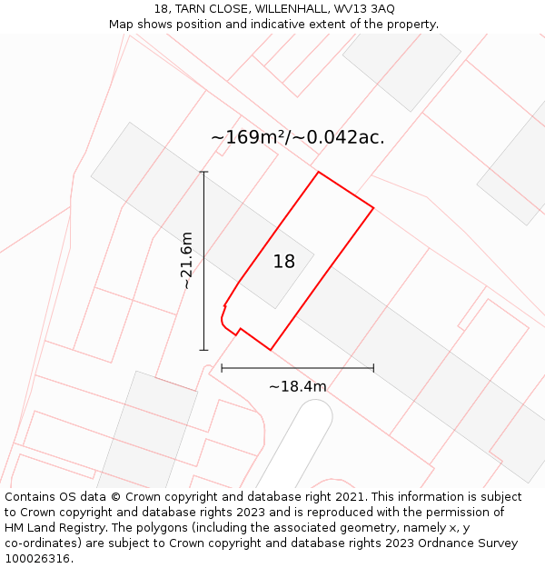 18, TARN CLOSE, WILLENHALL, WV13 3AQ: Plot and title map