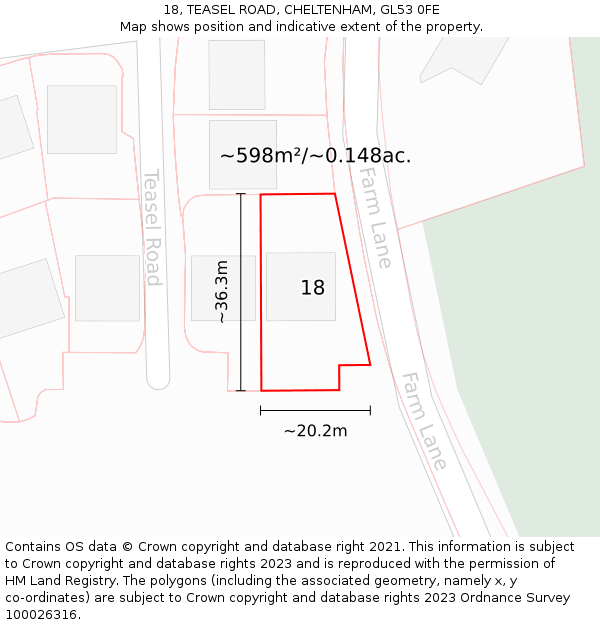 18, TEASEL ROAD, CHELTENHAM, GL53 0FE: Plot and title map