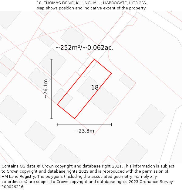 18, THOMAS DRIVE, KILLINGHALL, HARROGATE, HG3 2FA: Plot and title map