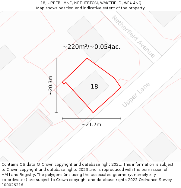 18, UPPER LANE, NETHERTON, WAKEFIELD, WF4 4NQ: Plot and title map