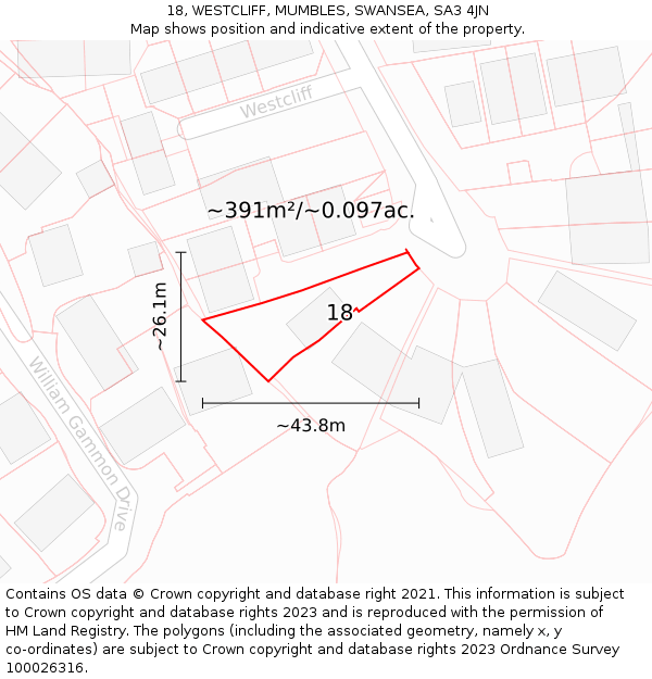 18, WESTCLIFF, MUMBLES, SWANSEA, SA3 4JN: Plot and title map