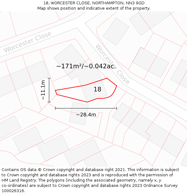 18, WORCESTER CLOSE, NORTHAMPTON, NN3 9GD: Plot and title map