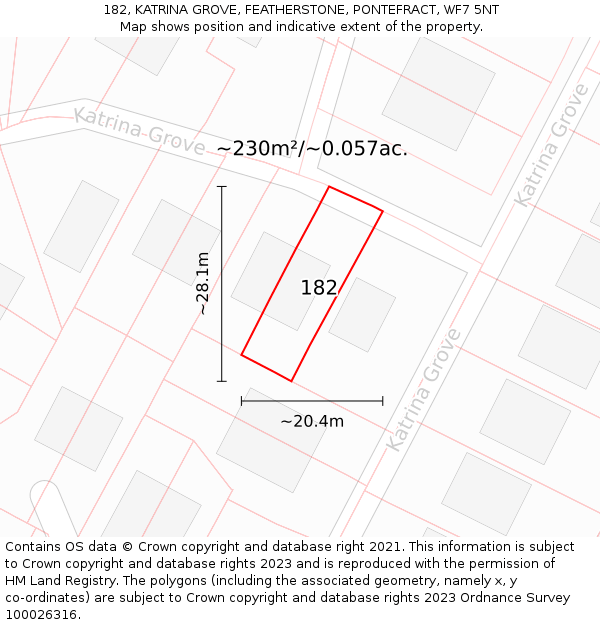 182, KATRINA GROVE, FEATHERSTONE, PONTEFRACT, WF7 5NT: Plot and title map