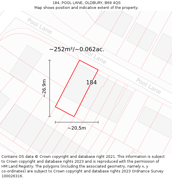184, POOL LANE, OLDBURY, B69 4QS: Plot and title map
