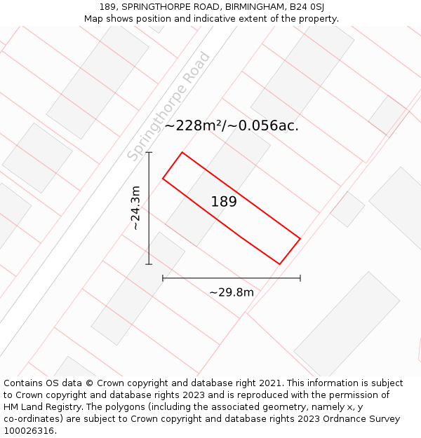 189, SPRINGTHORPE ROAD, BIRMINGHAM, B24 0SJ: Plot and title map