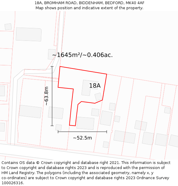 18A, BROMHAM ROAD, BIDDENHAM, BEDFORD, MK40 4AF: Plot and title map