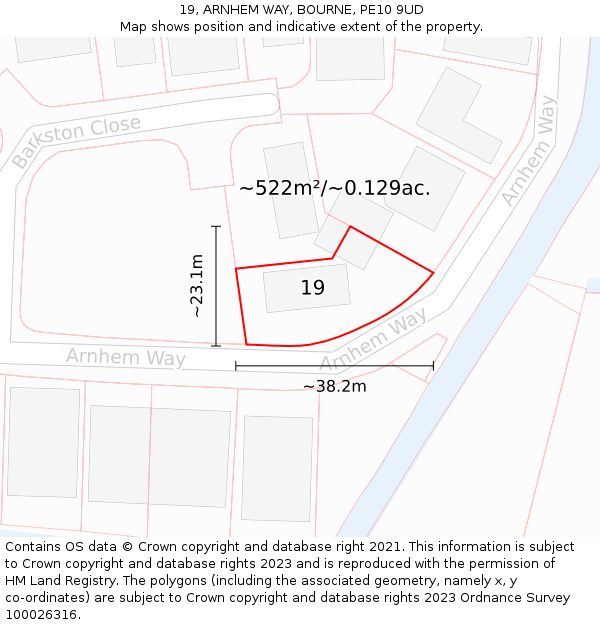 19, ARNHEM WAY, BOURNE, PE10 9UD: Plot and title map