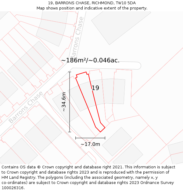 19, BARRONS CHASE, RICHMOND, TW10 5DA: Plot and title map