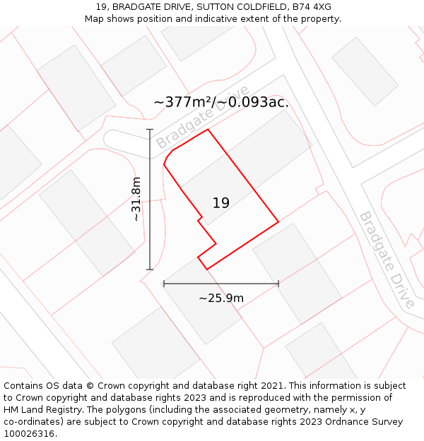 19, BRADGATE DRIVE, SUTTON COLDFIELD, B74 4XG: Plot and title map