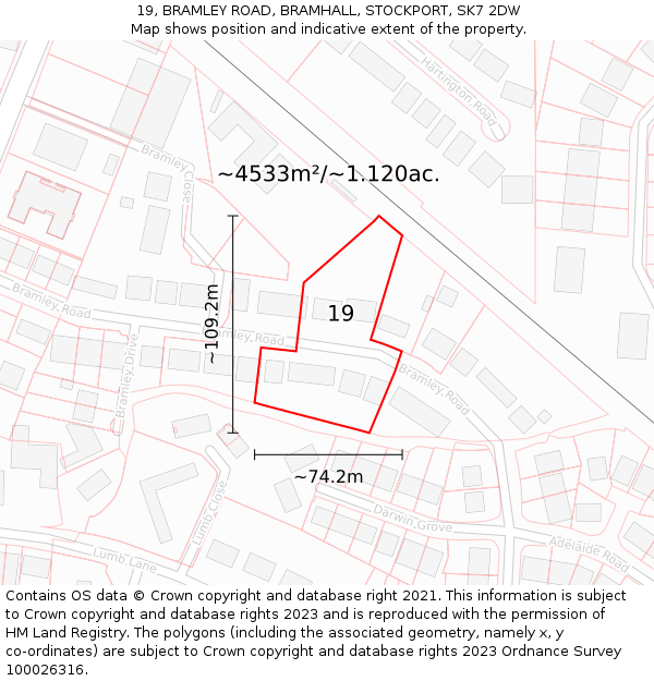 19, BRAMLEY ROAD, BRAMHALL, STOCKPORT, SK7 2DW: Plot and title map