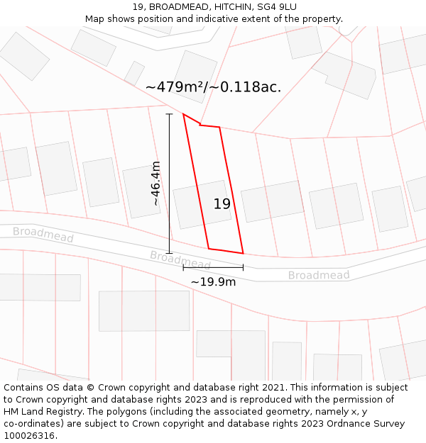 19, BROADMEAD, HITCHIN, SG4 9LU: Plot and title map