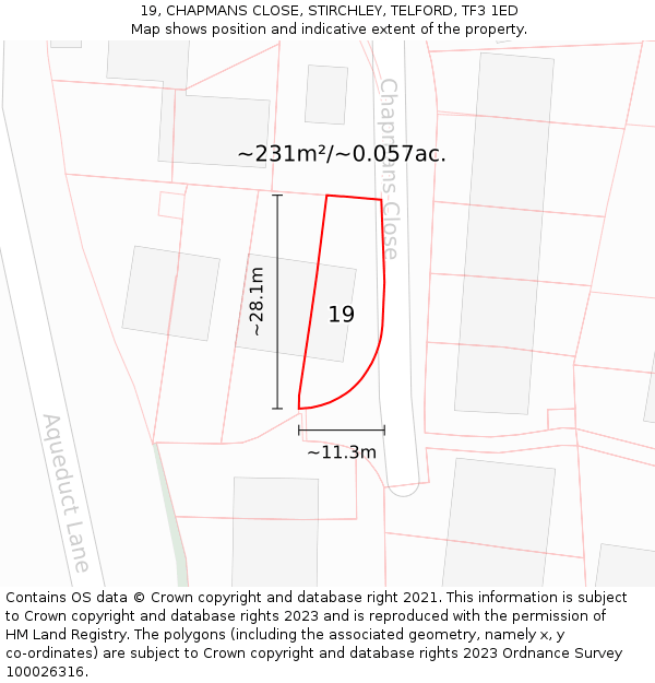 19, CHAPMANS CLOSE, STIRCHLEY, TELFORD, TF3 1ED: Plot and title map