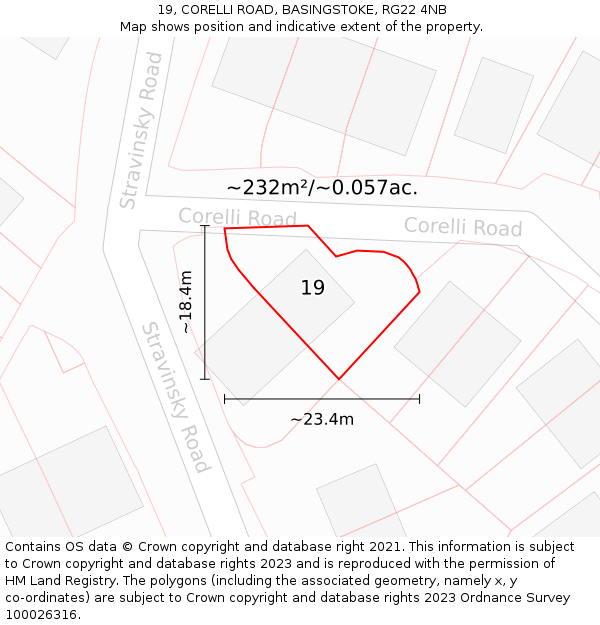 19, CORELLI ROAD, BASINGSTOKE, RG22 4NB: Plot and title map