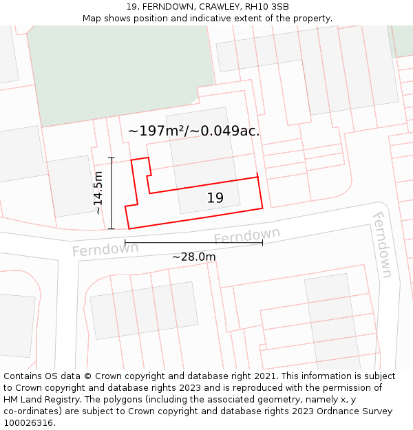 19, FERNDOWN, CRAWLEY, RH10 3SB: Plot and title map