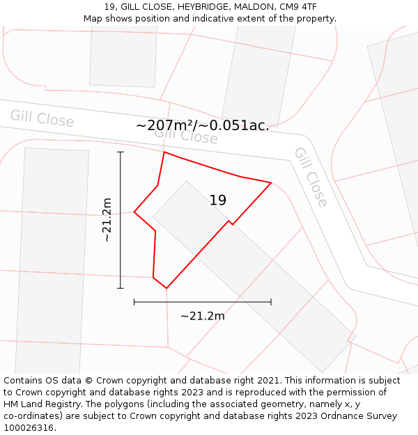 19, GILL CLOSE, HEYBRIDGE, MALDON, CM9 4TF: Plot and title map