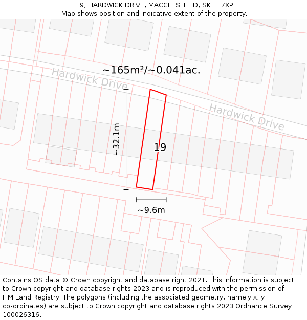 19, HARDWICK DRIVE, MACCLESFIELD, SK11 7XP: Plot and title map