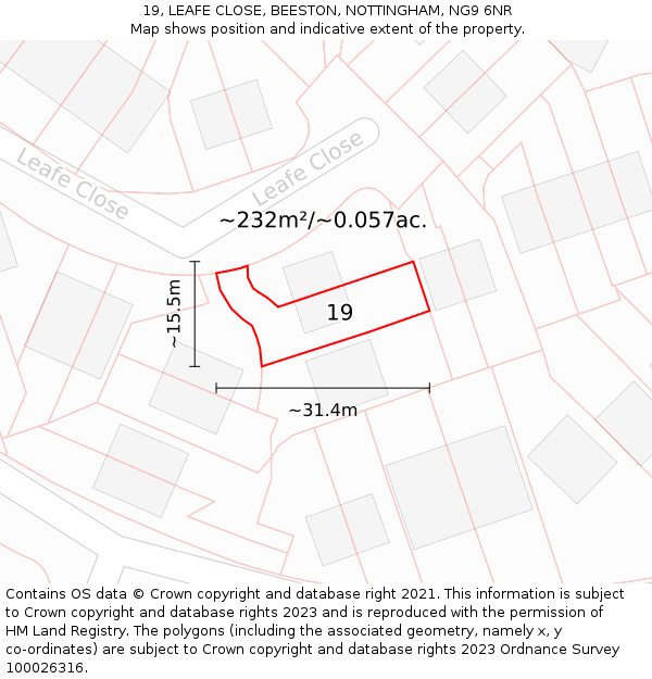 19, LEAFE CLOSE, BEESTON, NOTTINGHAM, NG9 6NR: Plot and title map