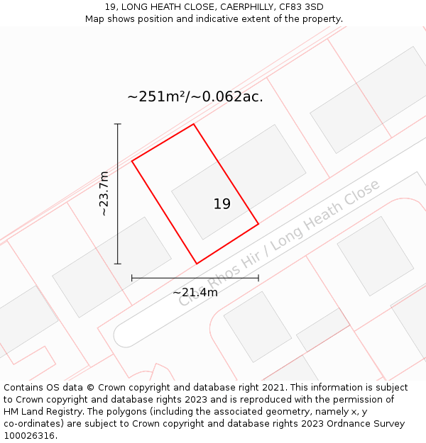 19, LONG HEATH CLOSE, CAERPHILLY, CF83 3SD: Plot and title map