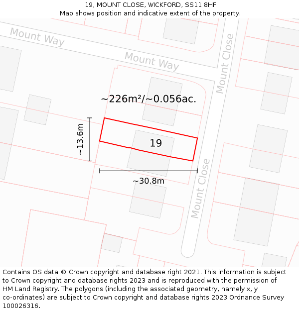19, MOUNT CLOSE, WICKFORD, SS11 8HF: Plot and title map