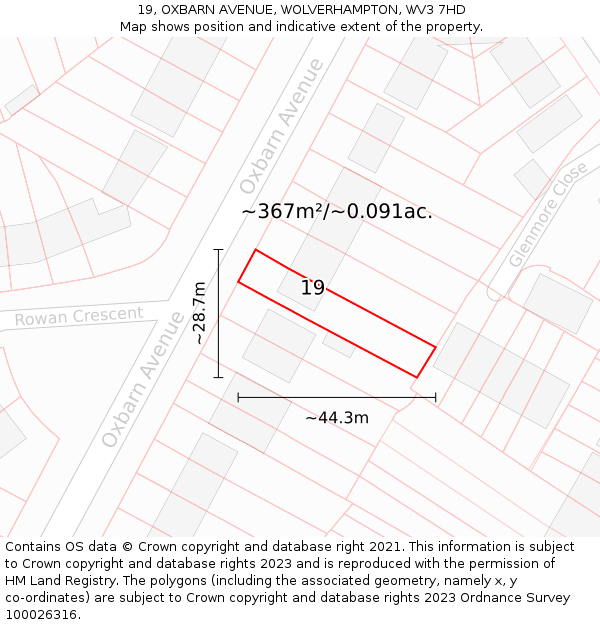19, OXBARN AVENUE, WOLVERHAMPTON, WV3 7HD: Plot and title map